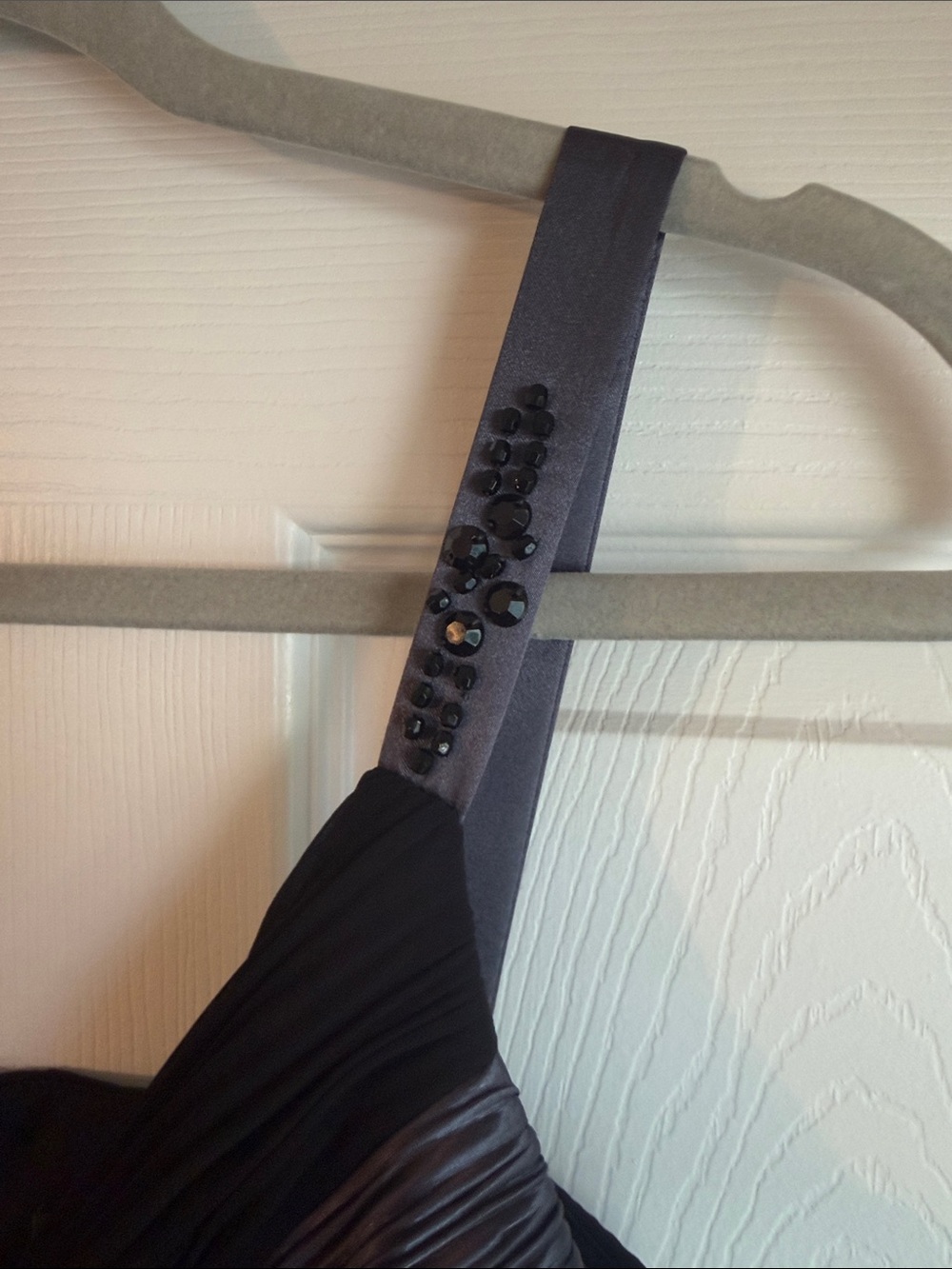 dressbarn Black Ruched Cocktail Dress with Subtle Sheen - Picture 3 of 7
